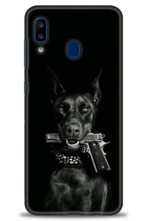 Samsung Galaxy A20 Kılıf HD Baskılı Kılıf - Tabanca ve Köpek