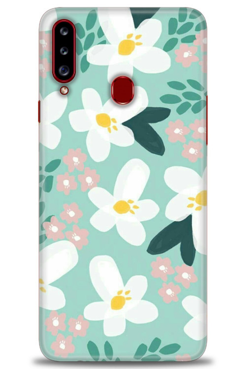 Samsung Galaxy A20S Kılıf HD Baskılı Kılıf - Pembe Beyaz Papatyalar