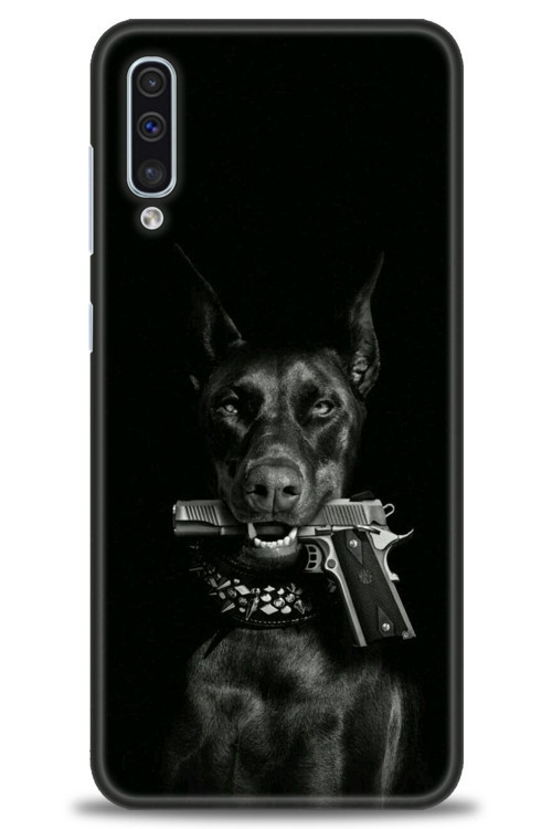 Samsung Galaxy A50 Kılıf HD Baskılı Kılıf - Tabanca ve Köpek