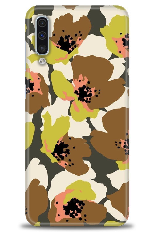 Samsung Galaxy A30S Kılıf HD Baskılı Kılıf - Yeşil Kahve Çiçekler