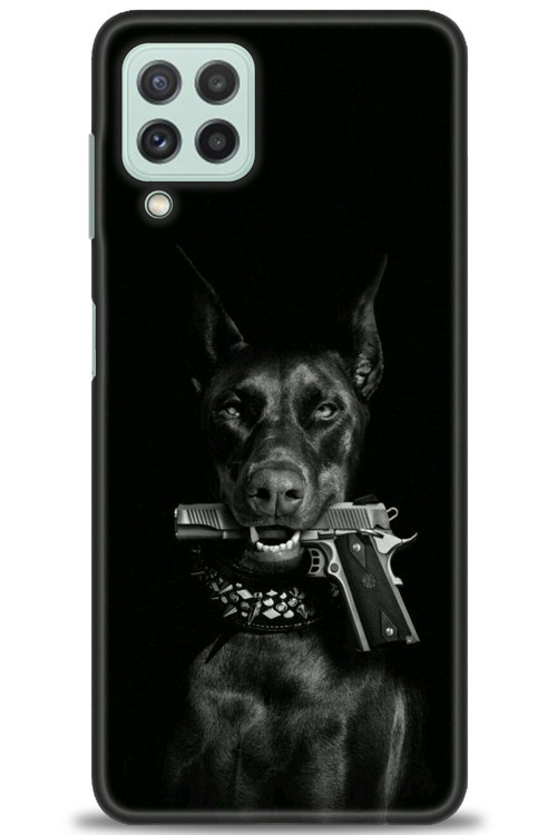 Samsung Galaxy A22 Kılıf HD Baskılı Kılıf - Tabanca ve Köpek