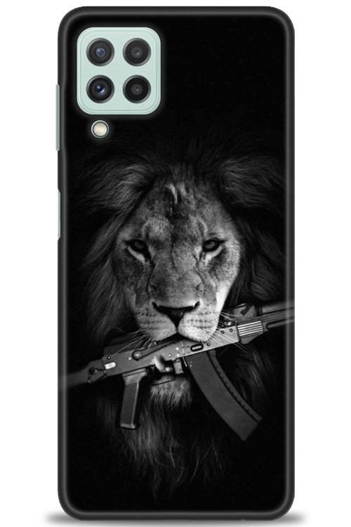 Samsung Galaxy A22 Kılıf HD Baskılı Kılıf - Tüfek ve Aslan