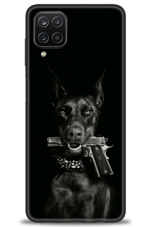 Samsung Galaxy A12 Kılıf HD Baskılı Kılıf - Tabanca ve Köpek