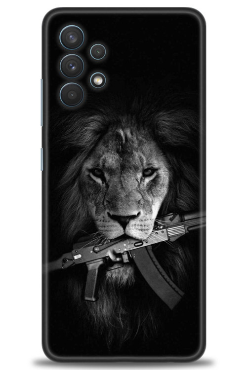 Samsung Galaxy A32 Kılıf HD Baskılı Kılıf - Tüfek ve Aslan