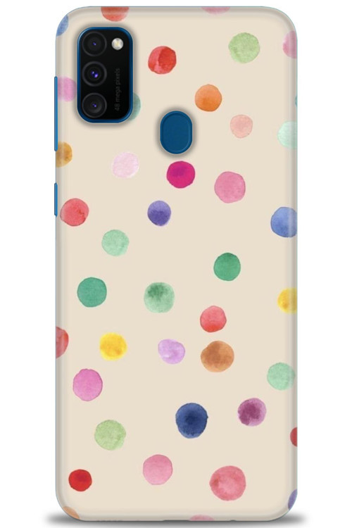 Samsung Galaxy M21 Kılıf HD Baskılı Kılıf - Renkli Puantiye