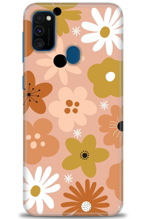 Samsung Galaxy M21 Kılıf HD Baskılı Kılıf - Kahveli Çiçekler