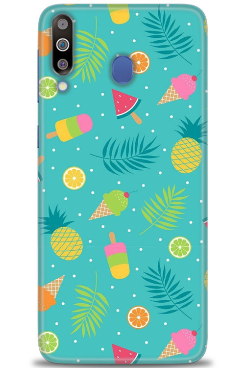 Samsung Galaxy M30 Kılıf HD Baskılı Kılıf - Dondurma ve Yapraklar