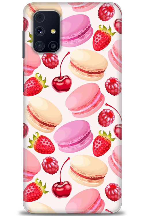 Samsung Galaxy M51 Kılıf HD Baskılı Kılıf - Makaron ve Çilekler