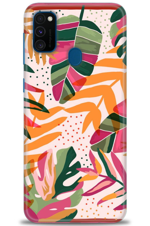 Samsung Galaxy M21 Kılıf HD Baskılı Kılıf - Turuncu Pembe