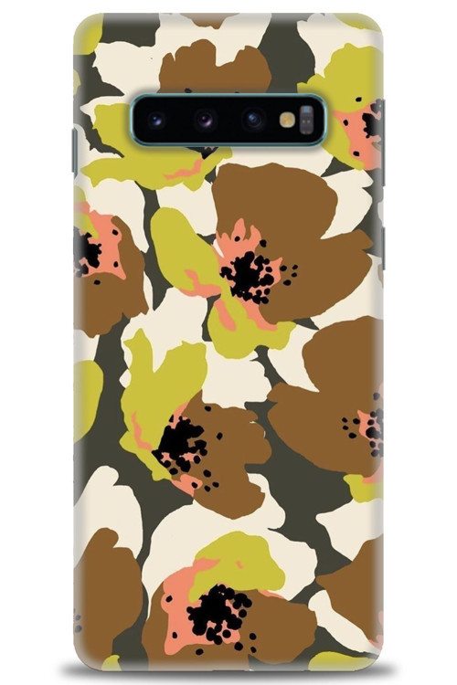 Samsung Galaxy S10 Kılıf HD Baskılı Kılıf - Yeşil Kahve Çiçekler