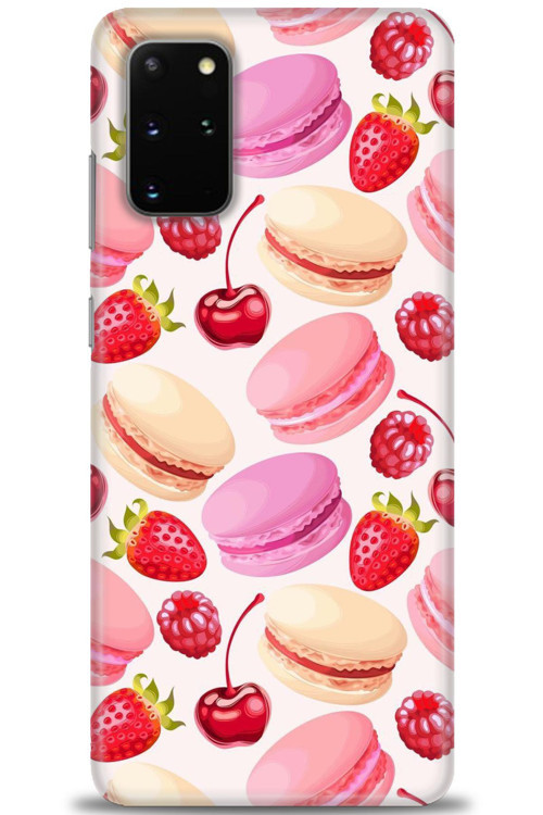 Samsung Galaxy S20 Plus Kılıf HD Baskılı Kılıf - Makaron ve Çilekler