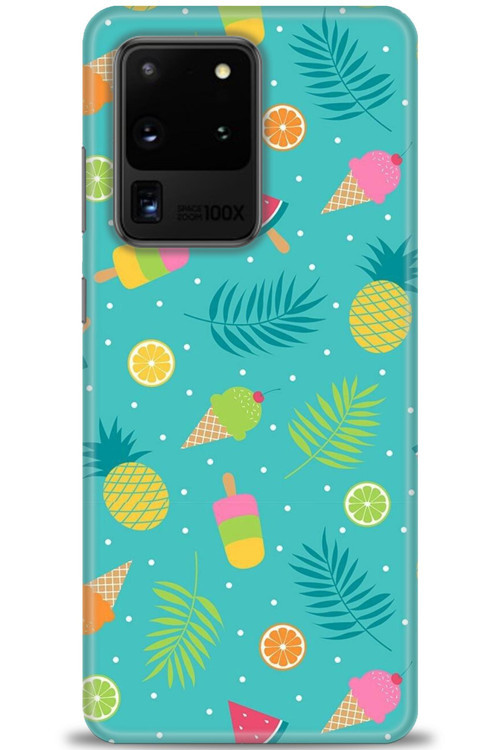 Samsung Galaxy S20 Ultra Kılıf HD Baskılı Kılıf - Dondurma ve Yapraklar