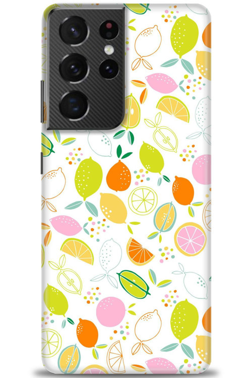 Samsung Galaxy S21 Ultra Kılıf HD Baskılı Kılıf - Renkli Limonlar