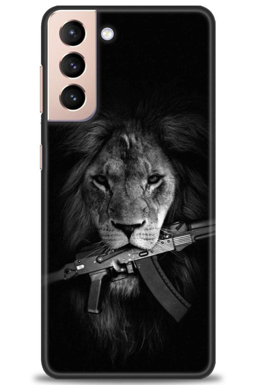 Samsung Galaxy S21 Plus Kılıf HD Baskılı Kılıf - Tüfek ve Aslan
