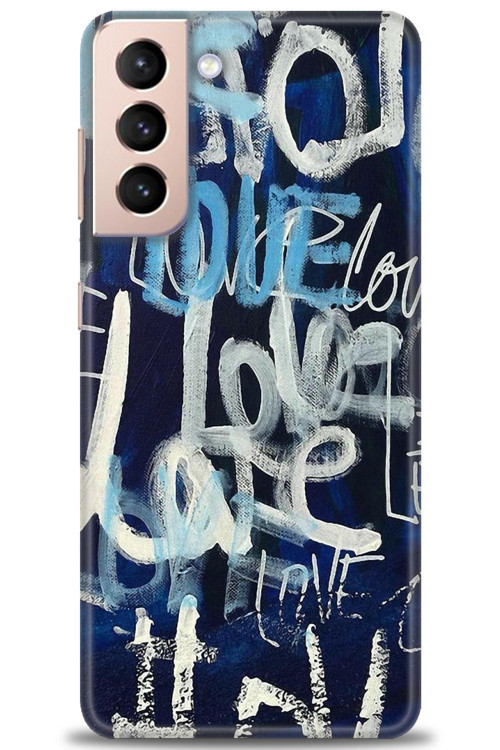 Samsung Galaxy S21 FE Kılıf HD Baskılı Kılıf - Love Mavi