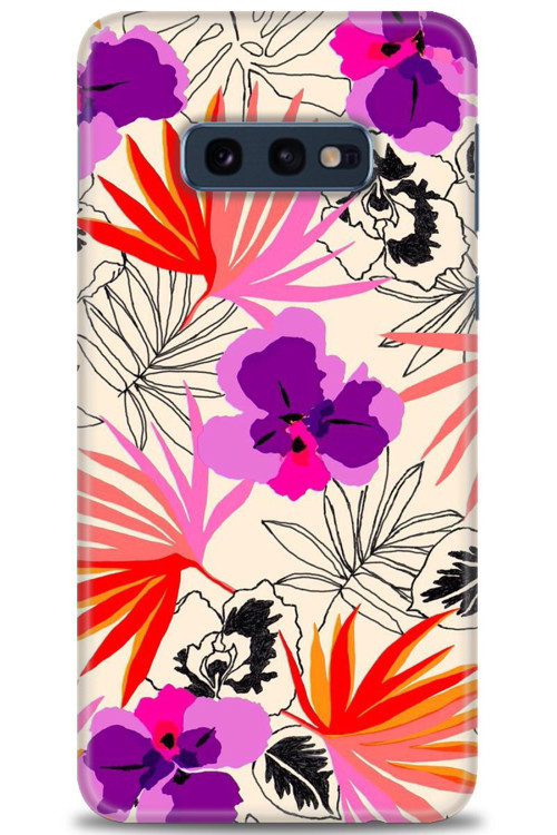 Samsung Galaxy S10E Kılıf HD Baskılı Kılıf - Kırmızı Mor Çiçekler