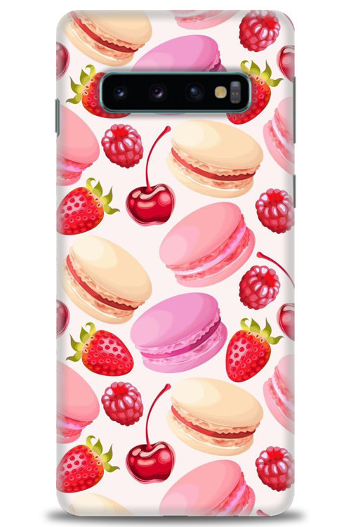 Samsung Galaxy S10 Kılıf HD Baskılı Kılıf - Makaron ve Çilekler