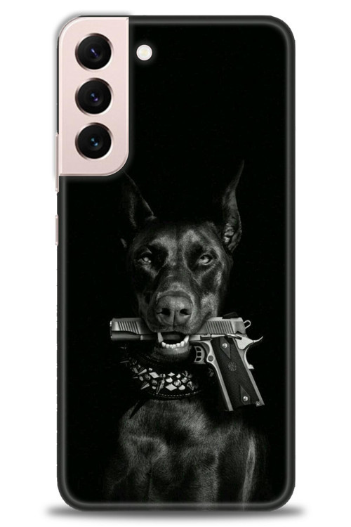 Samsung Galaxy S22 Plus Kılıf HD Baskılı Kılıf - Tabanca ve Köpek