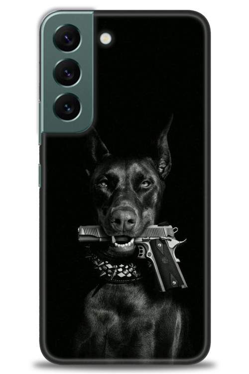 Samsung Galaxy S22 Kılıf HD Baskılı Kılıf - Tabanca ve Köpek