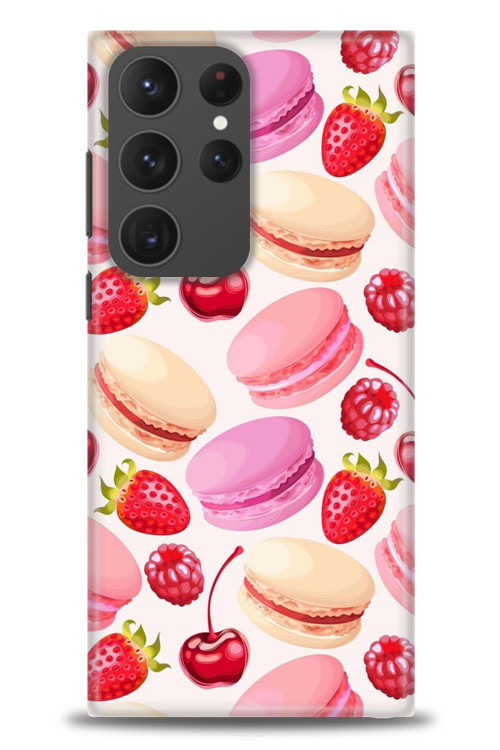 Samsung Galaxy S24 Ultra Kılıf HD Baskılı Kılıf - Makaron ve Çilekler