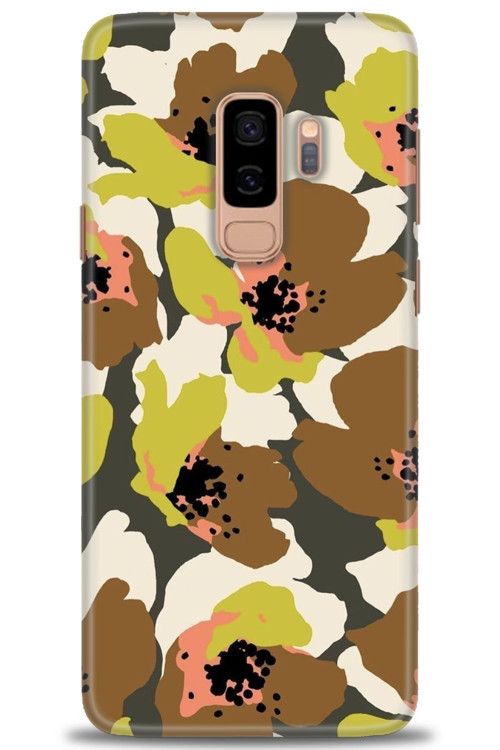 Samsung Galaxy S9 Plus Kılıf HD Baskılı Kılıf - Yeşil Kahve Çiçekler