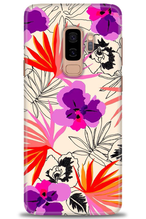 Samsung Galaxy S9 Plus Kılıf HD Baskılı Kılıf - Kırmızı Mor Çiçekler