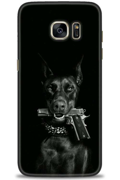 Samsung Galaxy S7 Edge Kılıf HD Baskılı Kılıf - Tabanca ve Köpek