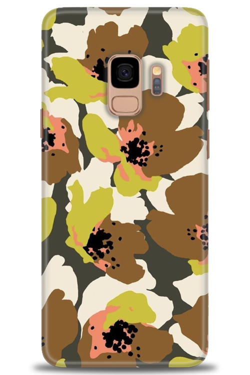 Samsung Galaxy S9 Kılıf HD Baskılı Kılıf - Yeşil Kahve Çiçekler