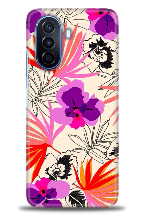 Tecno Pova Neo 2 Kılıf HD Baskılı Kılıf - Kırmızı Mor Çiçekler
