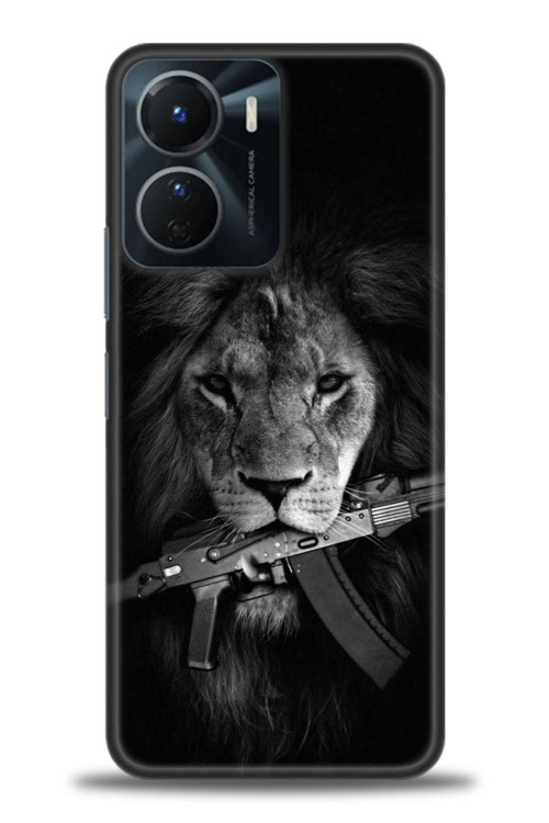 Vivo Y16 Kılıf HD Baskılı Kılıf - Tüfek ve Aslan