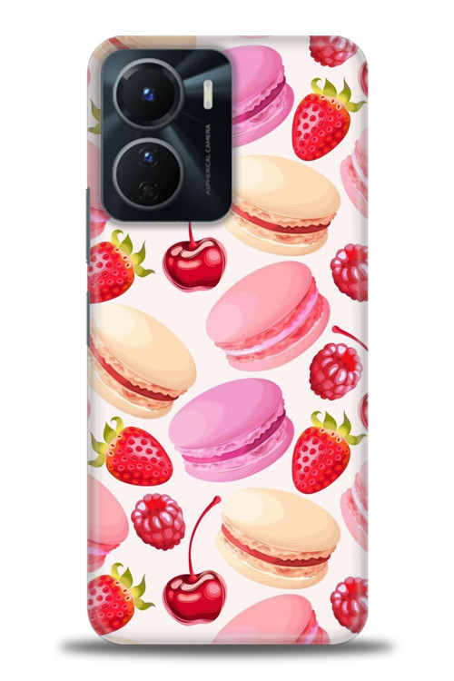 Vivo Y16 Kılıf HD Baskılı Kılıf - Makaron ve Çilekler
