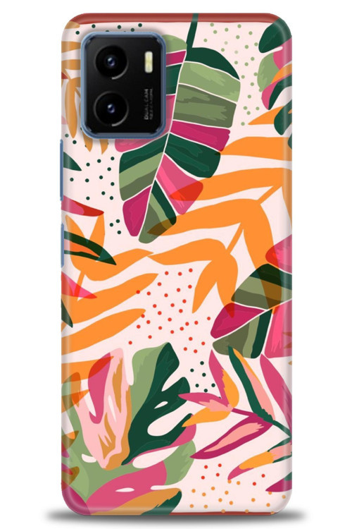 Vivo Y21 Kılıf HD Baskılı Kılıf - Turuncu Pembe