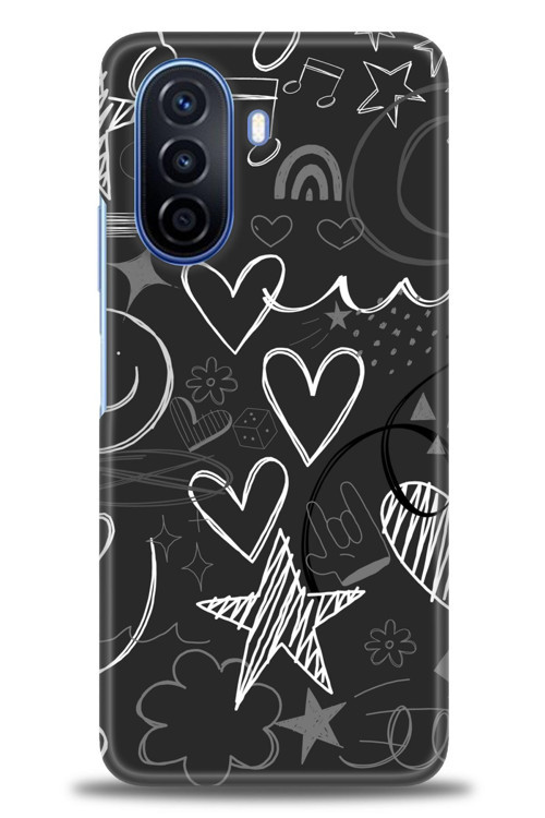 Tecno Spark 8C Kılıf HD Baskılı Kılıf - Siyah Kalp ve Notalar