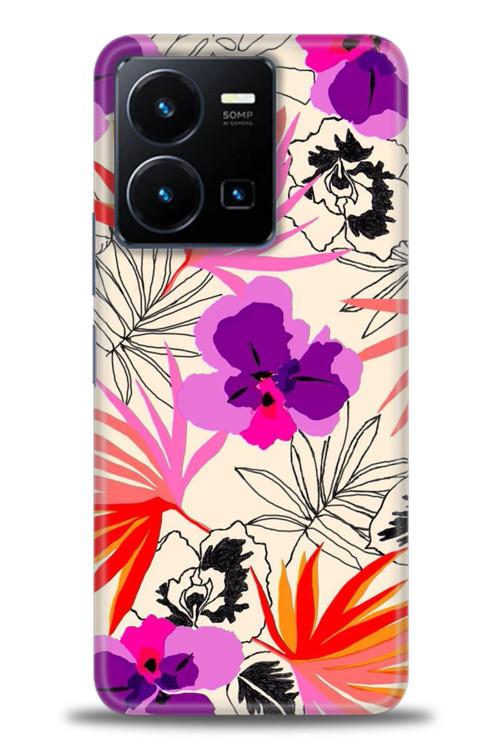 Tecno Spark Go 2023 Kılıf HD Baskılı Kılıf - Kırmızı Mor Çiçekler