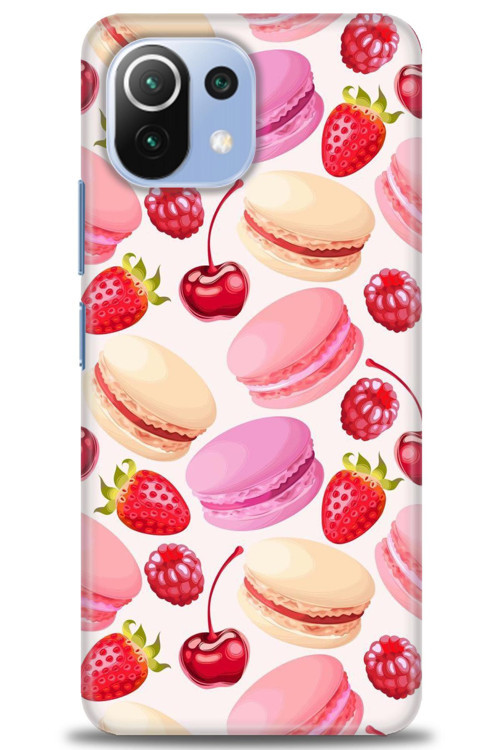 Xiaomi Mi 11 Lite Kılıf HD Baskılı Kılıf - Makaron ve Çilekler