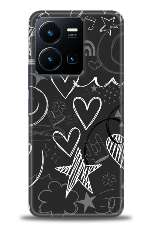 Tecno Spark Go 2023 Kılıf HD Baskılı Kılıf - Siyah Kalp ve Notalar