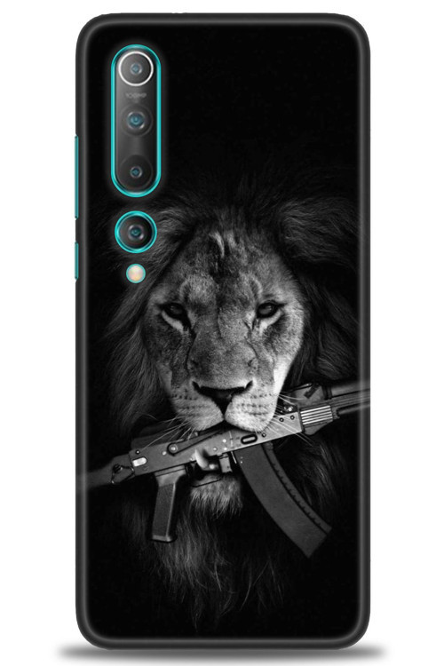 Xiaomi Mi 10 Kılıf HD Baskılı Kılıf - Tüfek ve Aslan