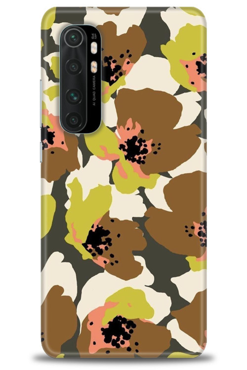 Xiaomi Mi Note 10 Lite Kılıf HD Baskılı Kılıf - Yeşil Kahve Çiçekler