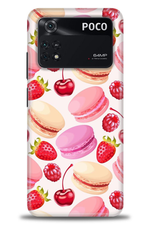 Xiaomi Poco M4 Pro 4G Kılıf HD Baskılı Kılıf - Makaron ve Çilekler