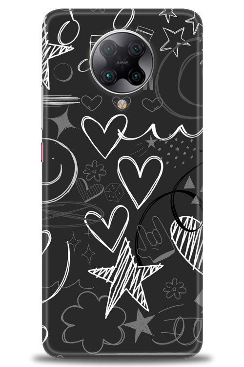 Xiaomi Poco F2 Pro Kılıf HD Baskılı Kılıf - Siyah Kalp ve Notalar