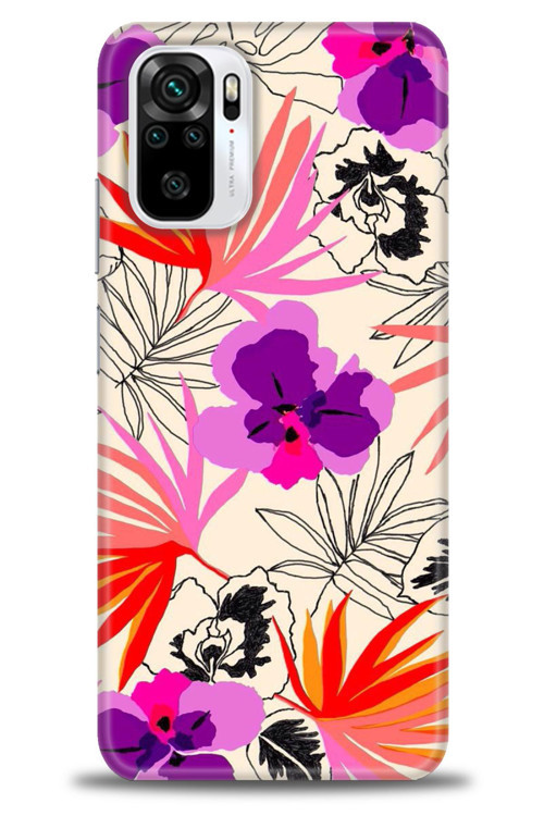 Xiaomi Poco M5s Kılıf HD Baskılı Kılıf - Kırmızı Mor Çiçekler