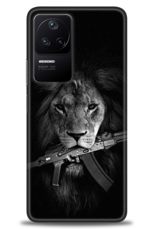 Xiaomi Poco F4 Kılıf HD Baskılı Kılıf - Tüfek ve Aslan