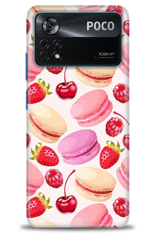 Xiaomi Poco X4 Pro 5G Kılıf HD Baskılı Kılıf - Makaron ve Çilekler