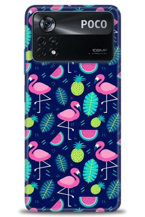 Xiaomi Poco X4 Pro 5G Kılıf HD Baskılı Kılıf - Flamingo Ananas