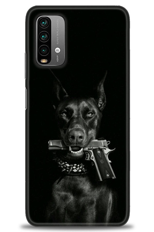 Xiaomi Redmi 9T Kılıf HD Baskılı Kılıf - Tabanca ve Köpek