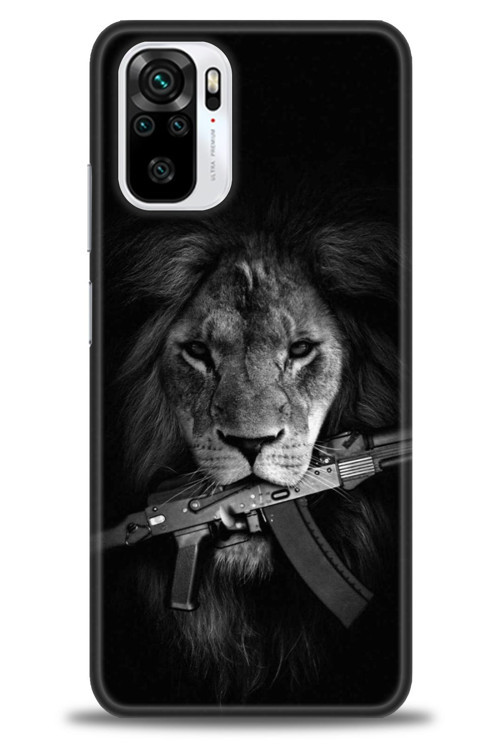 Xiaomi Redmi Note 10S Kılıf HD Baskılı Kılıf - Tüfek ve Aslan