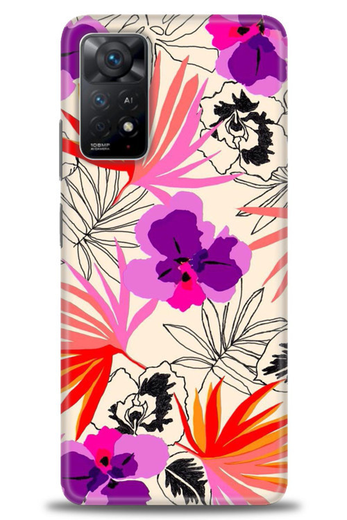 Xiaomi Redmi Note 11 Pro Kılıf HD Baskılı Kılıf - Kırmızı Mor Çiçekler