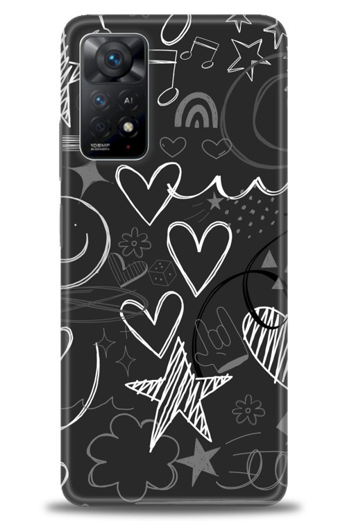 Xiaomi Redmi Note 11 Pro Kılıf HD Baskılı Kılıf - Siyah Kalp ve Notalar