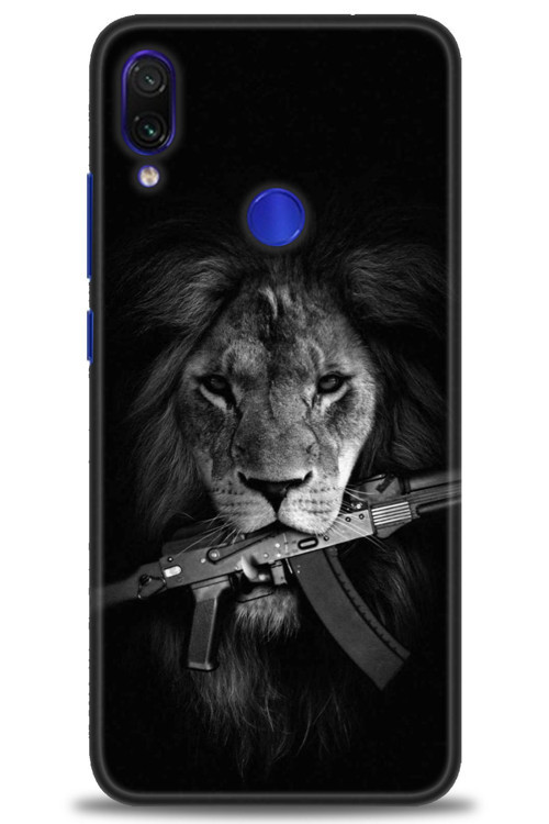Xiaomi Redmi Note 7 Kılıf HD Baskılı Kılıf - Tüfek ve Aslan
