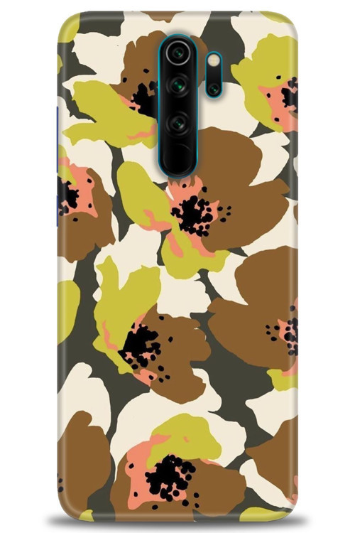 Xiaomi Redmi Note 8 Pro Kılıf HD Baskılı Kılıf - Yeşil Kahve Çiçekler